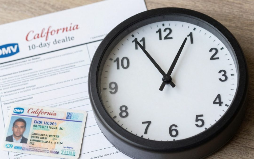 Clock showing deadline for DMV hearing request after Commercial Driver DUI in Los Angeles