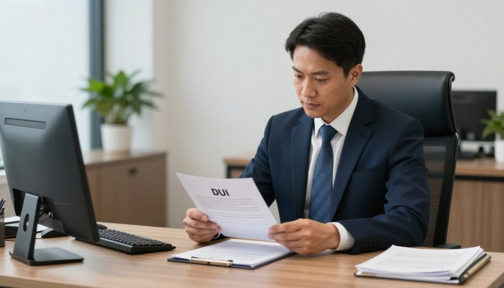 DUI defense attorney reviewing case documents in Los Angeles law office