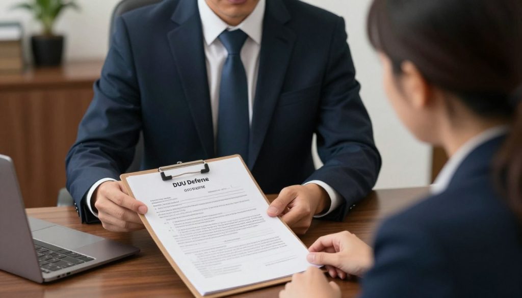 DUI defense attorney reviewing chemical test refusal case with client in Los Angeles